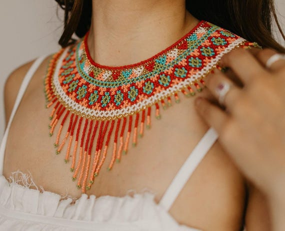 20 Dollars off Handmade Beaded Necklace: Chiapas Mexico Artisan Jewelry