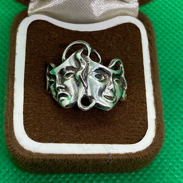 Bague masque de théâtre vintage en argent sterling - comédie/tragédie