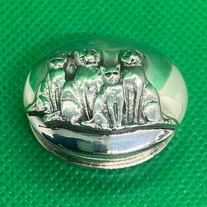 Vintage 925 Sterling Silver 4 CATS ON A Pill Box