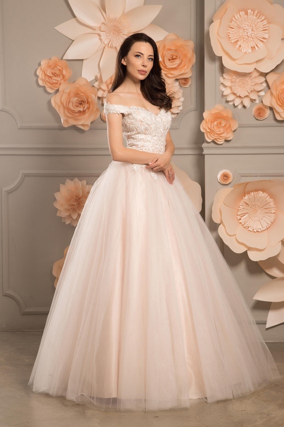 Wedding Dress Valerie Blush Bridal Gown Blush Tulle Wedding Etsy