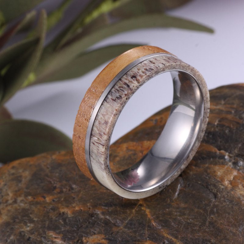 Whiskey Barrel Ring Antler Ring Deer Antler Wedding Bands