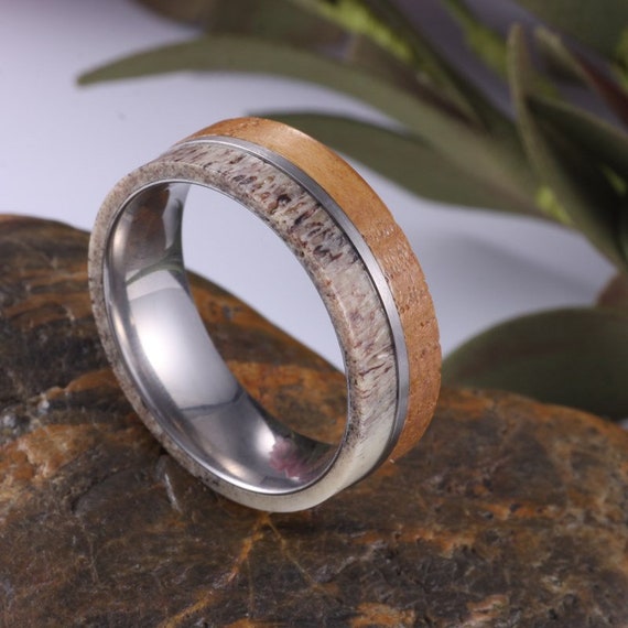Deer Antler Wedding Ring Set With Turquoise And Wood 3779 Jewelry By Johan