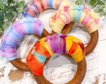 Wooden Rainbow Teether-Crochet Wooden Teether-Montessori Teether-Baby Shower Gift