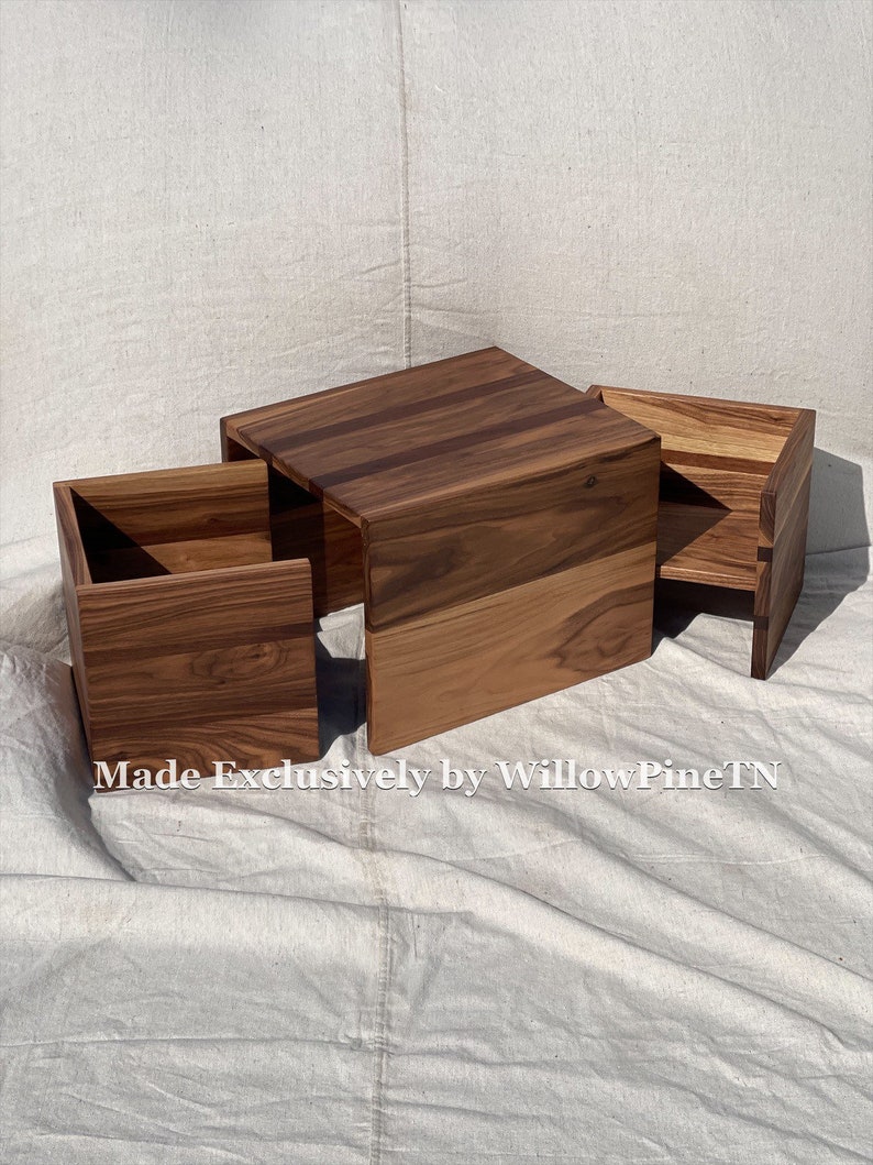 Nesting Weaning Table Solid Cherry Hardwood Cube Weaning Table Montessori Weaning Table and Chair Dining Eating Kitchen image 9