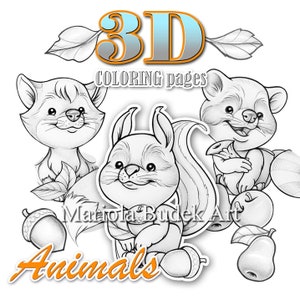 3D Tiere ausmalen | Mariola Budek - 3 Papierfigur | Druckbare Handwerk Kinder niedlichen Malseiten Sofortiger Download Illustration PDF DIY