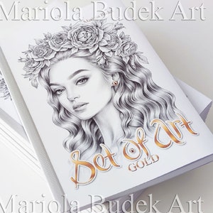 Set of Art GOLD | Mariola Budek - Coloring Book | Kids Colouring 24 Page Pages Grayscale Illustration Printed High Quality Paper Hard Copy