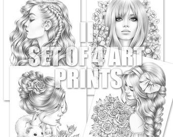 Set van 4 Art Prints II | Mariola Budek - | Hoge kwaliteit papier print muur thuis kantoor galerij decor frame tekening illustratie cadeau vrouw