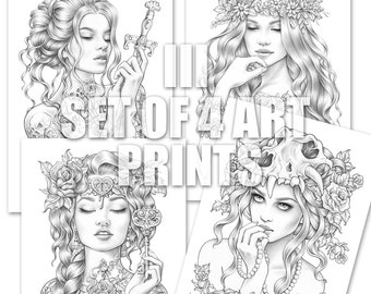 Set of 4 Art Prints III | Mariola Budek -  | High Quality Paper Print Wall Home Office Gallery Decor Frame Drawing Illustration Gift Tattoo