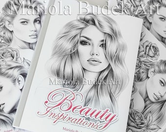 Beauty Inspirations Set | Mariola Budek - Coloring Book | Kids Colouring 28 Pages Grayscale Illustration Printed High Quality Paper Hard