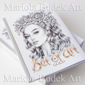 Zestaw Art GOLD | Mariola Budek - Kolorowanka | Kolorowanki dla dzieci 24 strony Ilustracja w skali szarości Wydrukowany papier wysokiej jakości Wersja twarda