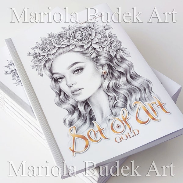 Set of Art GOLD | Mariola Budek - Coloring Book | Kids Colouring 24 Page Pages Grayscale Illustration Printed High Quality Paper Hard Copy
