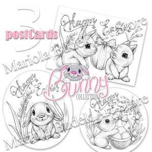 Hasen Kollektion | Mariola Budek - 3 Ausmalpostkarten | Malseite Digi Stempel Digistamp Clip Art Karte Basteln Bastelwerkzeuge Hase Ostern