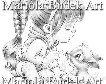 Gift for the Squirrel | Mariola Budek - Coloring Page | Printable Adult Kids Cute Animal Colouring Pages Instant Download Grayscale PDF JPG