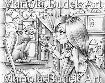 Let's Be Friends | Mariola Budek - Coloring Page | Printable Adult Kids Cute Animal Halloween Colouring Pages Instant Download Grayscale PDF