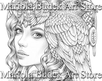 Thief of Time | Mariola Budek - Premium Coloring Page | Printable Adult Colouring Pages Book Instant Download Grayscale Illustration PDF