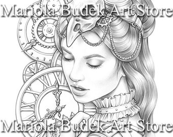 Move in Time | Mariola Budek - Premium Coloring Page | Printable Adult Colouring Pages Book Instant Download Grayscale Illustration PDF