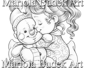 Sophie's Gift | Mariola Budek - Coloring Page | Printable Adult Kids Cute Animal Christmas Colouring Pages Instant Download Grayscale PDF