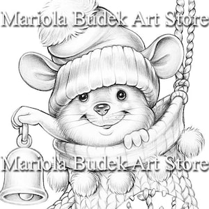 Christmas Time | Mariola Budek - Coloring Page | Printable Adult Kids Cute Animal Colouring Pages Instant Download Grayscale Ilustration PDF