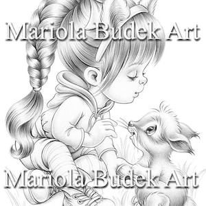 Gift for the Squirrel | Mariola Budek - Coloring Page | Printable Adult Kids Cute Animal Colouring Pages Instant Download Grayscale PDF JPG