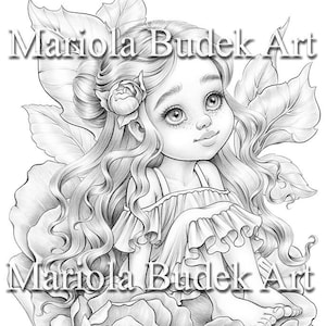 Thumbelina | Mariola Budek - Coloring Page | Printable Adult Kids Cute Animal Fairy Colouring Pages Instant Download Grayscale PDF JPG