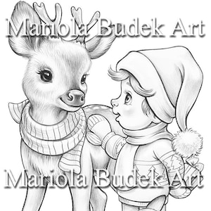 Forest Friends | Mariola Budek - Coloring Page | Printable Adult Kids Cute Animal Christmas Colouring Pages Instant Download Grayscale PDF
