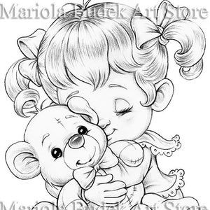Teddy Bear Mariola Budek Coloring Page Printable Adult Cute Kids Colouring Pages Instant Download Grayscale Lineart Illustration PDF image 1
