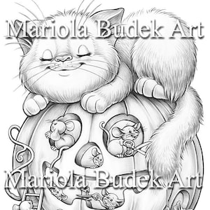 Revenge of the Mice | Mariola Budek - Coloring Page | Printable Adult Kids Cute Animal Halloween Colouring Pages Instant Download Grayscale