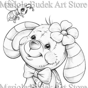 Bee | Mariola Budek - Coloring Page | Printable Adult Kids Cute Colouring Pages Instant Download Grayscale Lineart Illustration PDF