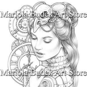 Move in Time Mariola Budek Premium Coloring Page Printable Adult Colouring Pages Book Instant Download Grayscale Illustration PDF image 1