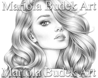 Twisted | Mariola Budek - Premium Coloring Page | Printable Adult Women Colouring Pages Book Instant Download Grayscale Illustration PDF JPG