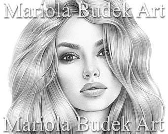 Madalina | Mariola Budek - Premium Coloring Page | Printable Adult Women Colouring Pages Book Instant Download Grayscale Illustration PDF