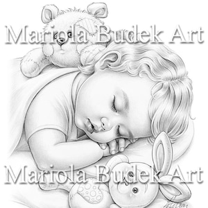 Sweet Dreams Mariola Budek Premium Coloring Page Printable Adult Women Colouring Pages Instant Download Grayscale Ilustration PDF JPG image 1