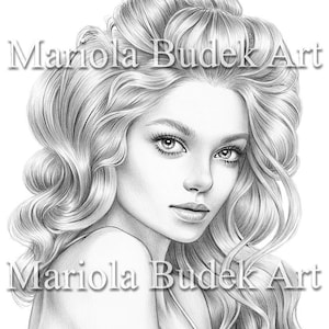 Sophie | Mariola Budek - Premium Coloring Page | Printable Adult Women Colouring Pages Book Instant Download Grayscale Illustration PDF JPG