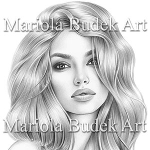 Madalina | Mariola Budek - Premium Coloring Page | Printable Adult Women Colouring Pages Book Instant Download Grayscale Illustration PDF