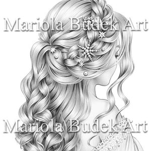 The Star | Mariola Budek - Premium Coloring Page | Printable Adult Women Colouring Pages Book Instant Download Grayscale Ilustration PDF JPG