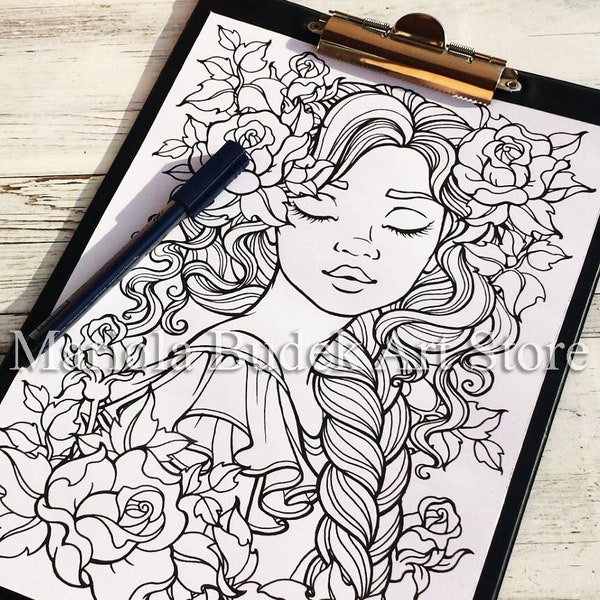 Dream | Mariola Budek - Coloring Page | Printable Adult Colouring Page Book Instant Download Grayscale Lineart Illustration PDF