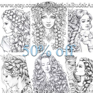 Coloring Pages Six pack of Premium Art II | 50% off | Printable Adult Colouring Page Book Instant Download Grayscale Illustration PDF