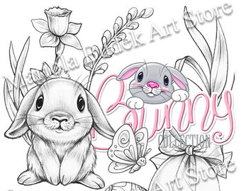 Bunny Collection | Mariola Budek - Digital Stamp | Page Digi Stamp Digistamp Clip Art Card Making Craft Tools Bunny Easter
