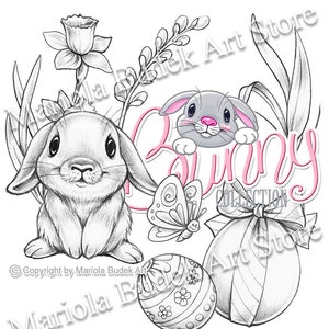 Hase-Kollektion | Mariola Budek - Digitale Stempel | Seite Digi Stamp Digistamp Clip Art Karte machen Handwerk Werkzeuge Bunny Ostern