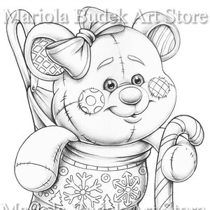 Christmas Gift | Mariola Budek - Coloring Page | Printable Adult Kids Cute Animal Colouring Pages Instant Download Grayscale Ilustration PDF