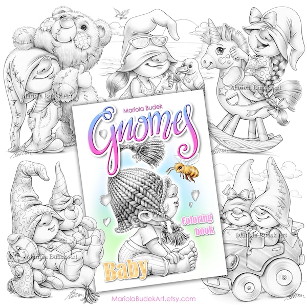 Baby Wichtel | Mariola Budek - Malbuch | Druckbare niedliche Erwachsene Kinder Malseiten Sofortiger Download Graustufen Sommer Illustration PDF