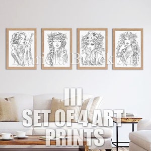 Set of 4 Art Prints III Mariola Budek High Quality Paper Print Wall Home Office Gallery Decor Frame Drawing Illustration Gift Tattoo image 4