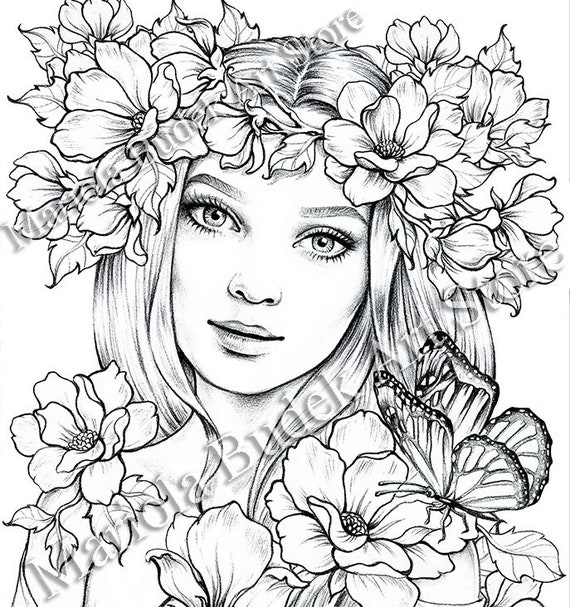 Download Lady Spring Mariola Budek Premium Coloring Page Etsy