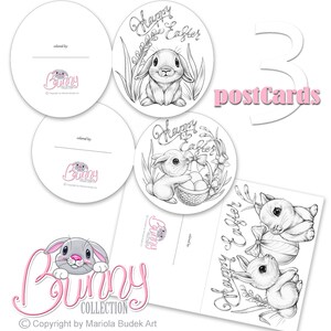 Bunny Collection Mariola Budek 3 Coloring Postcards Colouring Page Digi Stamp Digistamp Clip Art Card Making Craft Tools Bunny Easter image 2