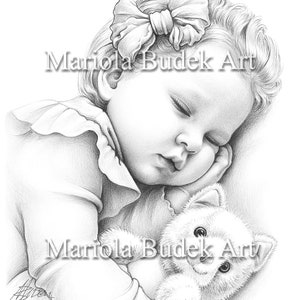 Little Happiness Mariola Budek Premium Coloring Page Printable Adult Kids Colouring Pages Book Download Grayscale Ilustration PDF JPG zdjęcie 1