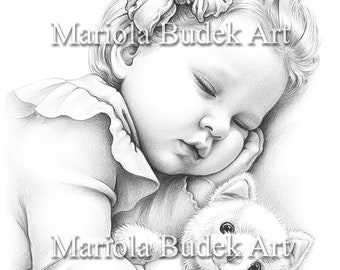 Piccola felicità / Mariola Budek - Pagina da colorare premium / Libro da colorare stampabile per bambini adulti Scarica illustrazione in scala di grigi PDF JPG