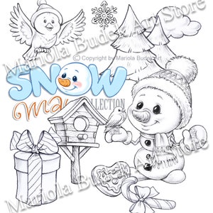 Colección Snowman - Pájaro / Mariola Budek - Sello Digital / Page Digi Stamp Digistamp Clip Art Card Making Craft Tools Snowman Christmas