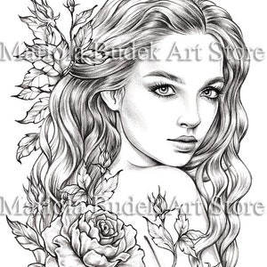 Pure | Mariola Budek - Premium Coloring Page | Printable Adult Colouring Pages Book Instant Download Grayscale Illustration PDF