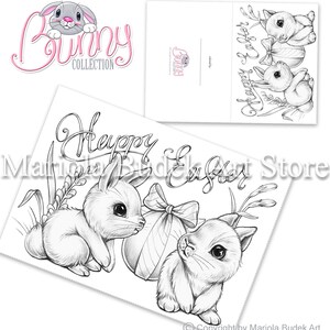 Bunny Collection Mariola Budek 3 Coloring Postcards Colouring Page Digi Stamp Digistamp Clip Art Card Making Craft Tools Bunny Easter image 4