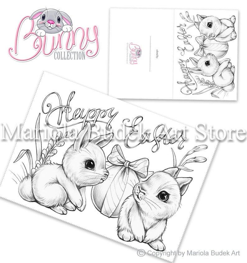 Bunny Collection Mariola Budek 3 Coloring Postcards Colouring Page Digi Stamp Digistamp Clip Art Card Making Craft Tools Bunny Easter image 4